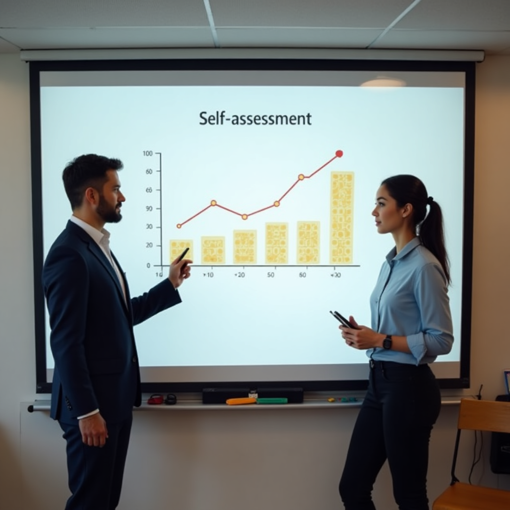 a teacher showing a study skills graph to a student